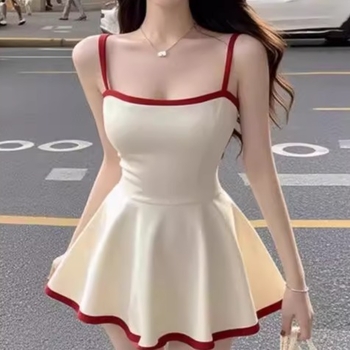 Női spagetti pántos ruha, nyári koreai stílus, karcsúsított szabás, bodycon, rövid A-vonalú ruha
