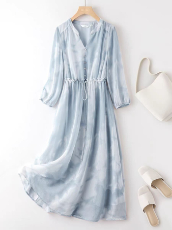 Női chiffon ruha, elegáns, kiváló minőségű, 2025 tavasz, midi hosszúságú