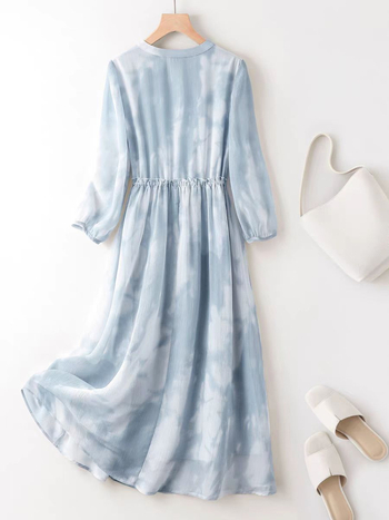 Női chiffon ruha, elegáns, kiváló minőségű, 2025 tavasz, midi hosszúságú