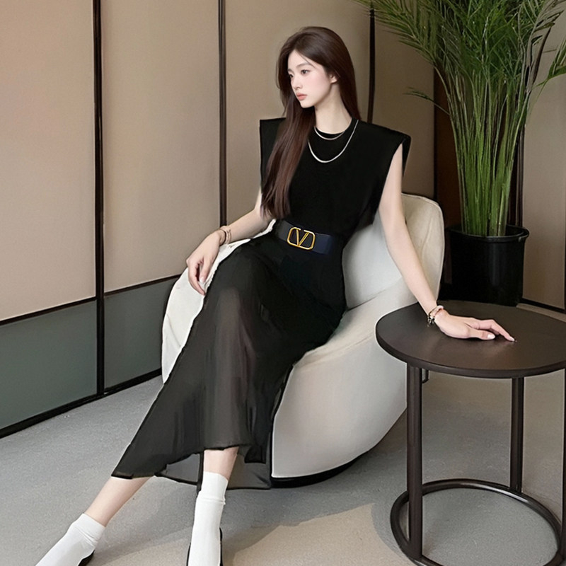Elegantna midi haljina od šifona s remenom u struku, božanstven stil, riblji rep, ljeto 2026