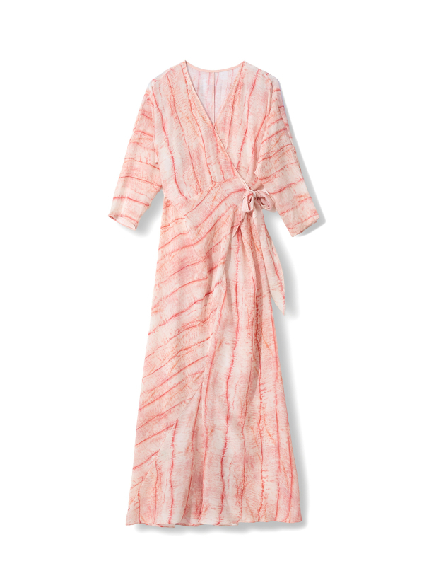 Női hosszú selyemruha, elegáns, kiváló minőségű dizájn, karcsú derék, 100% mulberry-selyem, A‑vonalú szabás, V-nyak, batwing ujjak