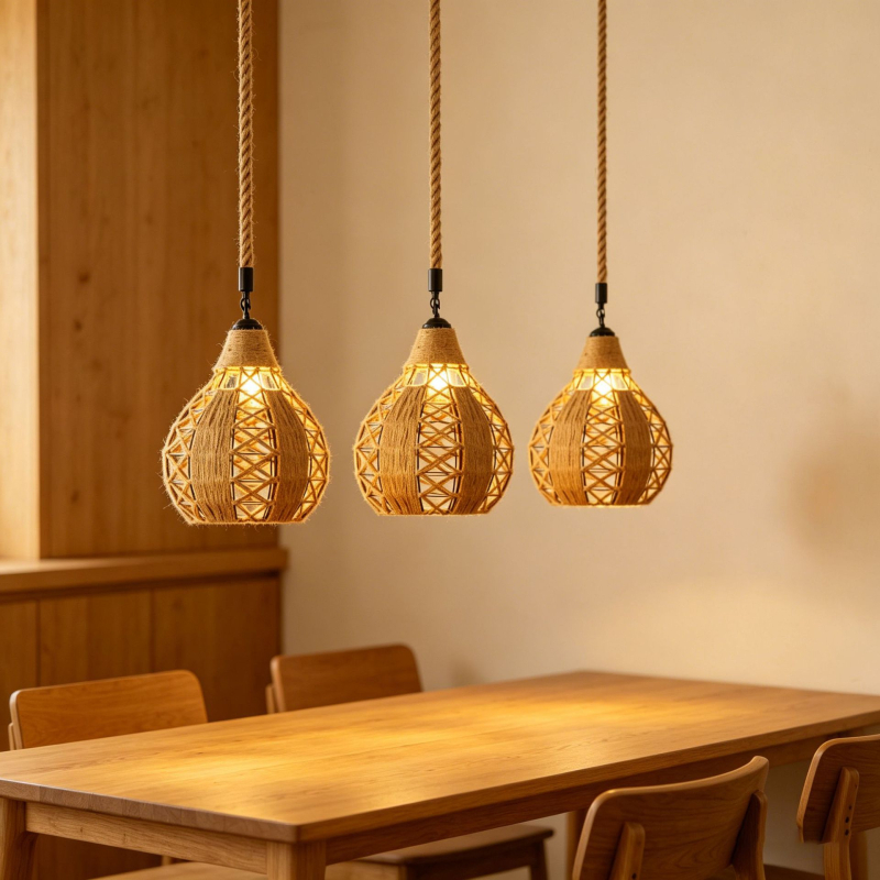 Ručni abžur za svjetiljku pleteni od konopljinog užeta, retro stil, za kafić, pekaru, restoran i gostionicu