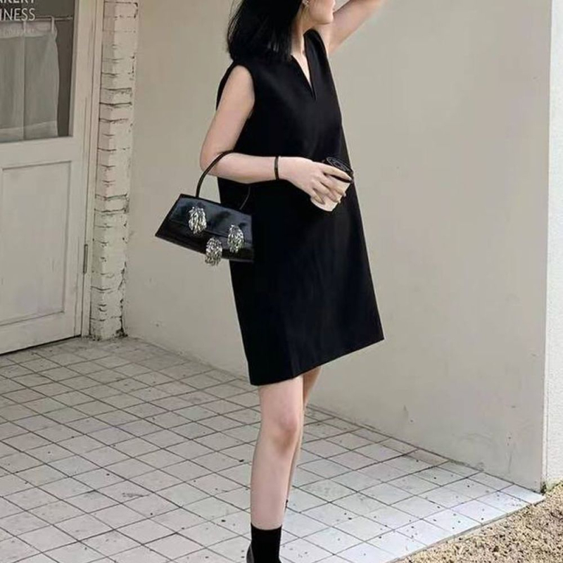 Francia Hepburn-stílusú elegáns slip ruha nőknek, fekete, midi hosszú, poliészter