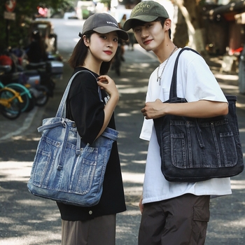 Nova denim torba preko ramena za studentice, velika zapremina, retro Ruiying japanskog stila platnena torba za gradski prijevoz