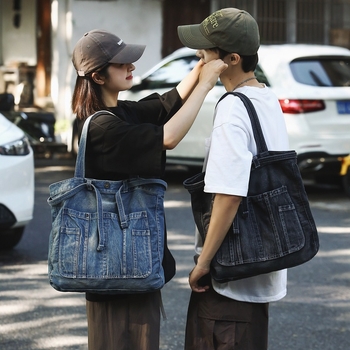 Nova denim torba preko ramena za studentice, velika zapremina, retro Ruiying japanskog stila platnena torba za gradski prijevoz