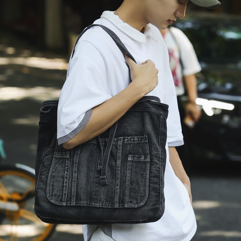 Nova denim torba preko ramena za studentice, velika zapremina, retro Ruiying japanskog stila platnena torba za gradski prijevoz
