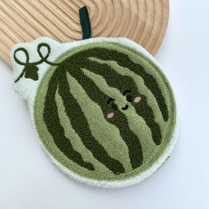 Gyümölcs mintás korall fleece kéztörlő, függő, konyha és fürdőszoba számára, nedvszívó, hímzett, kis ajándék
