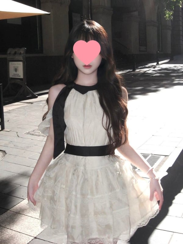 Rochie halter în stil Miu pentru femei, vară, lux cu dantelă la margine, rochie pufoasă tip cake pentru siluete mici
