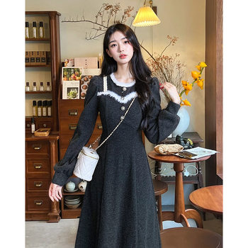 Mary Diary által inspirált koreai stílusú, elegáns téli A-vonalú női ruha, belső rétegű ruha