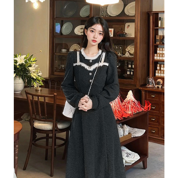 Mary Diary által inspirált koreai stílusú, elegáns téli A-vonalú női ruha, belső rétegű ruha