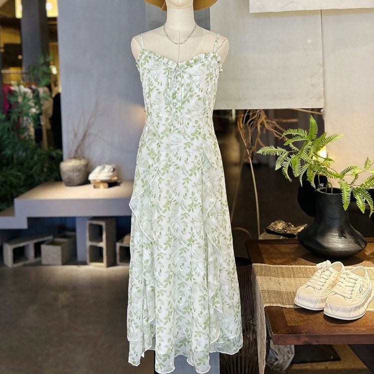 Mori stil cvjetni dvodijelni set: top s kratkim rukavima i midi haljinom za ljetni odmor uz obalu mora