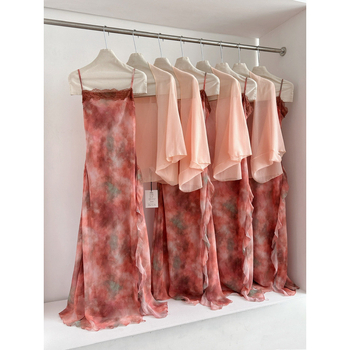 Sena 2026 tavasz-nyári elegáns tündérszerű chiffon hosszú ruha és kardigán, tie-dye mintázatú két részes szett