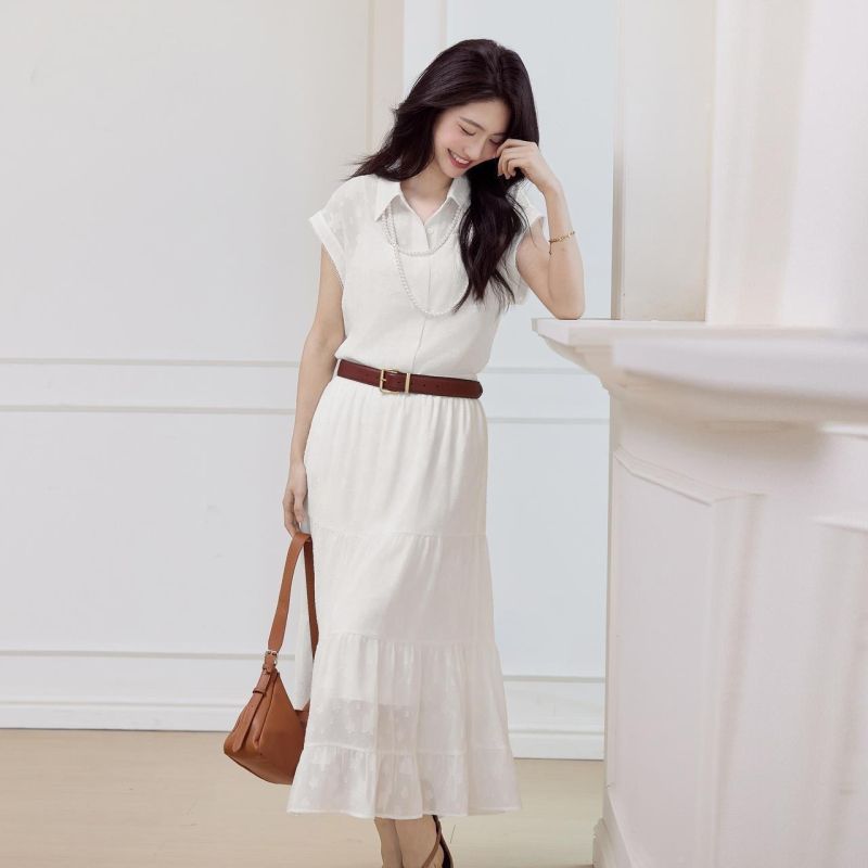 Yi Style finom jacquard chiffon felső és elegáns sütemény-stílusú ruha nőknek, két darabos készlet nyár 2026
