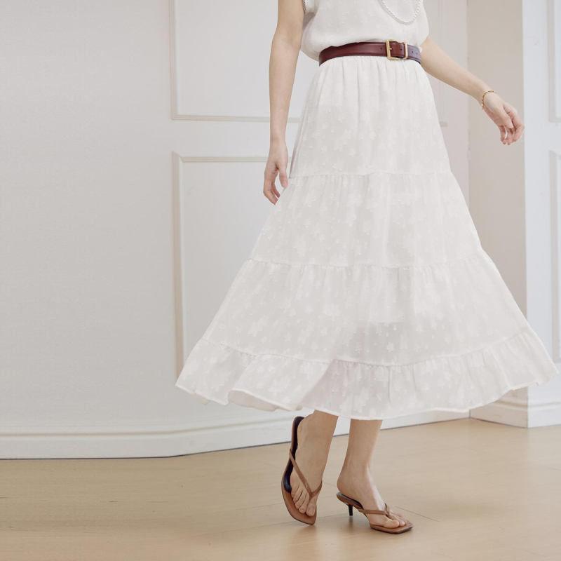 Yi Style finom jacquard chiffon felső és elegáns sütemény-stílusú ruha nőknek, két darabos készlet nyár 2026