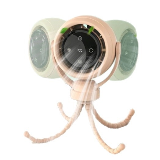 Beépített akkumulátoros polip-szerű ventilátor — asztali és babakocsi használatra, oszcilláló, USB töltés, 6 lapát