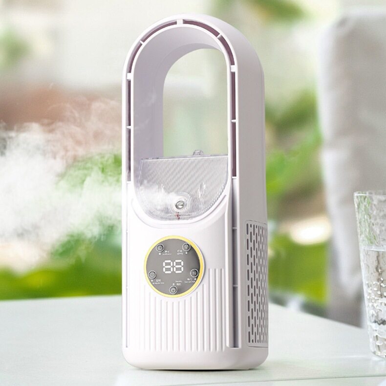 Lapát nélküli asztali ventilátor USB-vel, permetező funkcióval