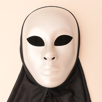 Teljes arcmaszk Halloweenre, fehér és fekete, kellék utcai tánchoz és sminkhez