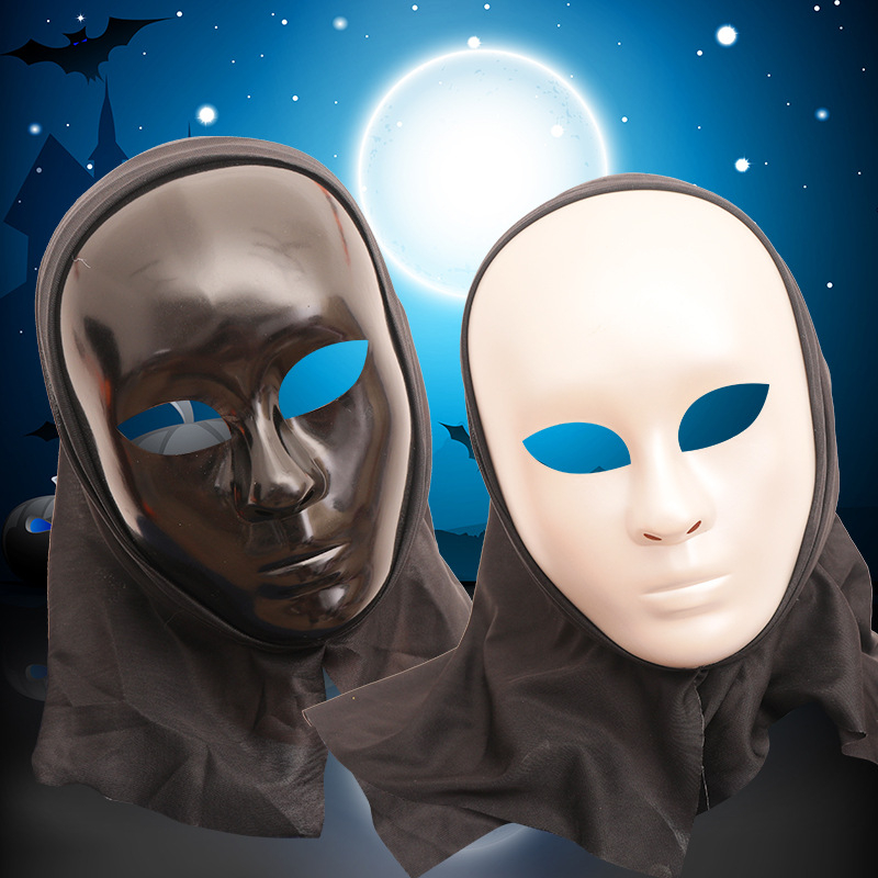 Teljes arcmaszk Halloweenre, fehér és fekete, kellék utcai tánchoz és sminkhez
