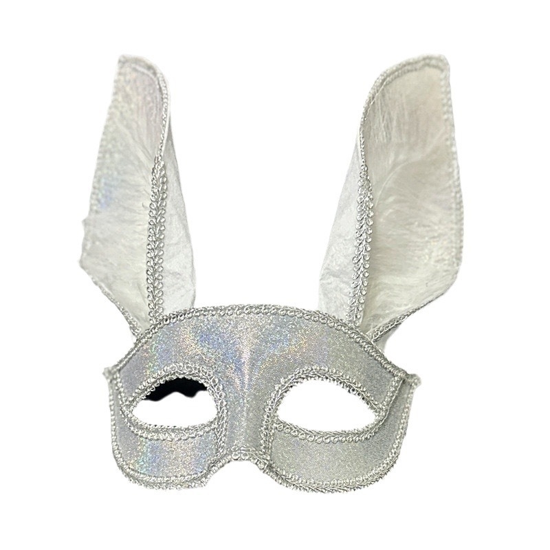 Nyuszi félarcú maszk, rajzfilmszerű design, Halloweenre és karneválra