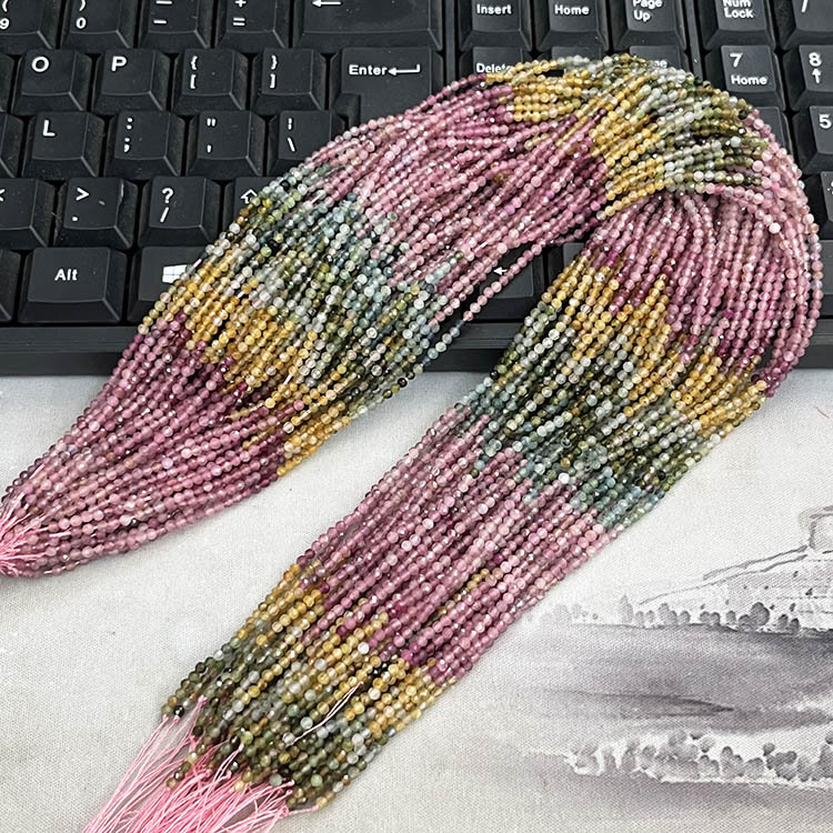 Prirodni turmalin s dugim gradijentom boja, 2 mm facettirane perle za DIY narukvicu i lančić za klavikulu