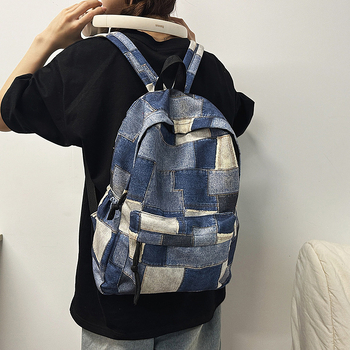 Uniszex denim graffiti hátizsák, 20–35 L, nagy kapacitás mindennapi és iskolai használatra, 16 hüvelykes laptophoz illeszkedik