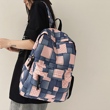 Uniszex denim graffiti hátizsák, 20–35 L, nagy kapacitás mindennapi és iskolai használatra, 16 hüvelykes laptophoz illeszkedik