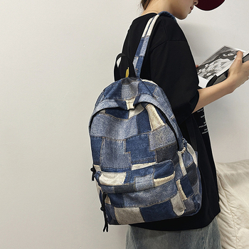 Uniszex denim graffiti hátizsák, 20–35 L, nagy kapacitás mindennapi és iskolai használatra, 16 hüvelykes laptophoz illeszkedik