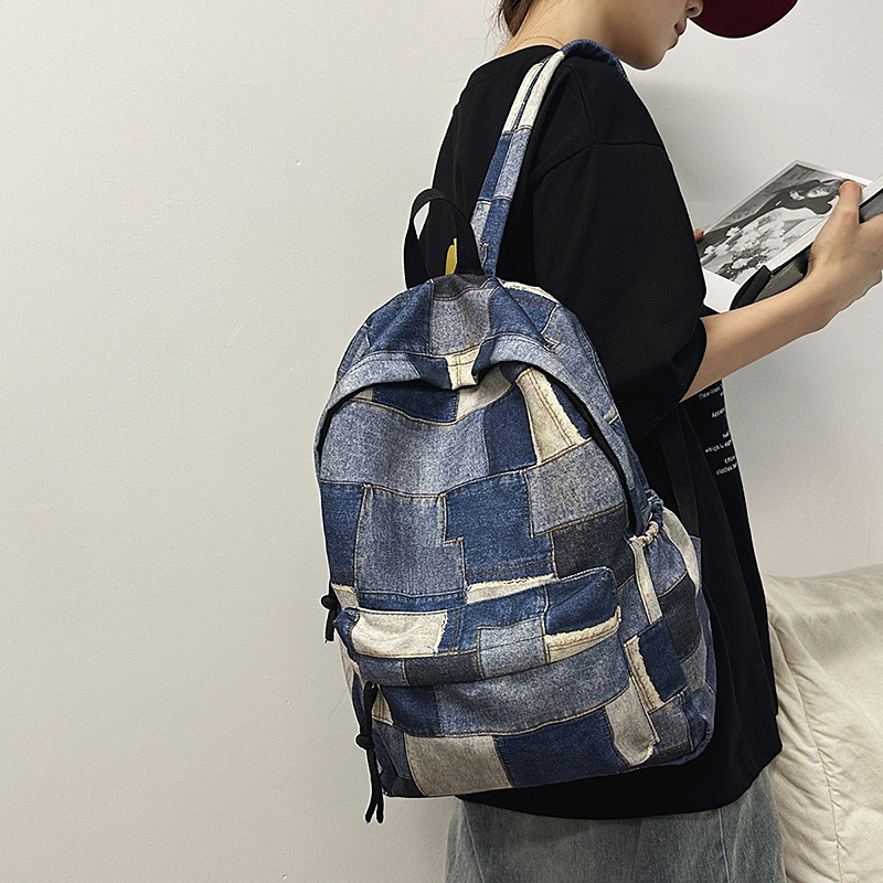 Uniszex denim graffiti hátizsák, 20–35 L, nagy kapacitás mindennapi és iskolai használatra, 16 hüvelykes laptophoz illeszkedik