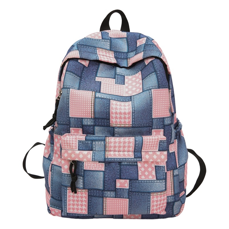 Uniszex denim graffiti hátizsák, 20–35 L, nagy kapacitás mindennapi és iskolai használatra, 16 hüvelykes laptophoz illeszkedik
