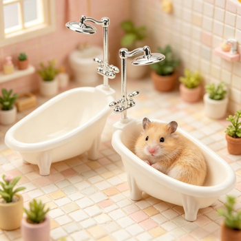 Miniatűr hörcsög fürdőszobai készlet – élethű kis fürdőkáda és fürdőmedence