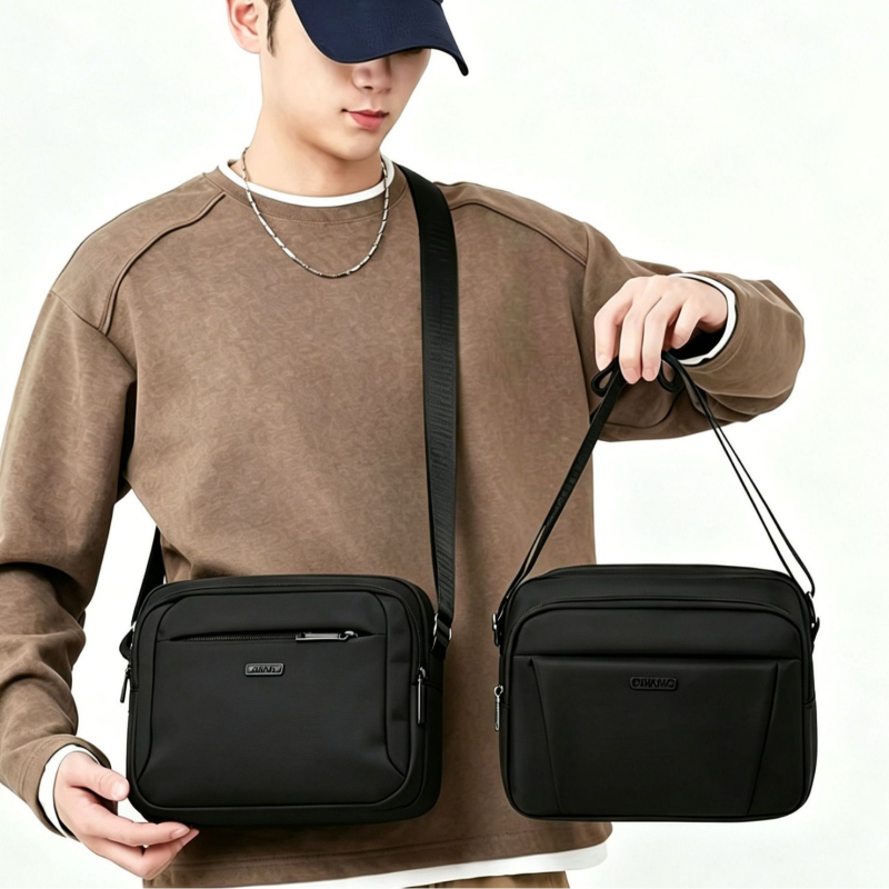 Geantă crossbody pentru bărbați, stil casual-business, din nailon impermeabil, buzunar pentru telefon, compatibilă cu tabletă de 8 inci