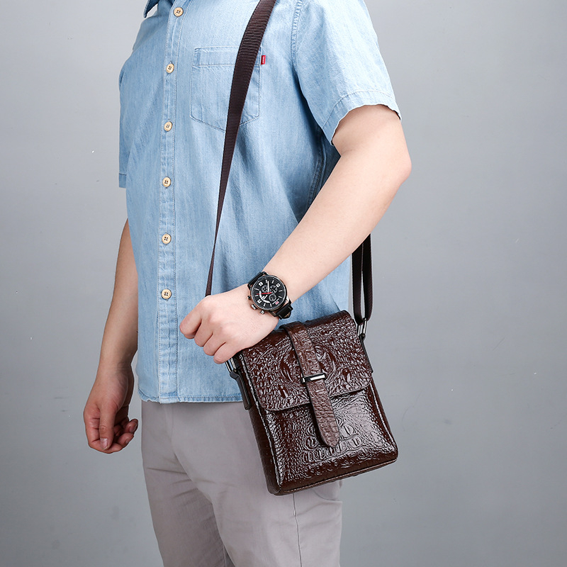 Simac Geantă de umăr pentru bărbați, model crocodil, crossbody, pentru laptop de 8 inch, ușoară, impermeabilă, pentru muncă și călătorii
