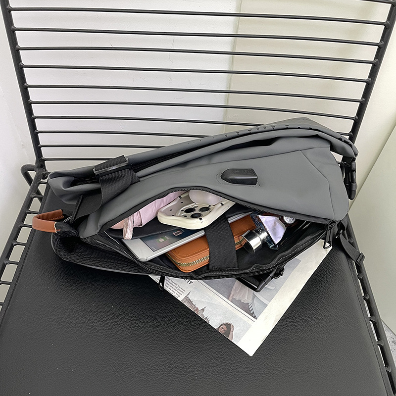 Geantă crossbody pentru bărbați, capacitate mare, culoare solidă, multifuncțională