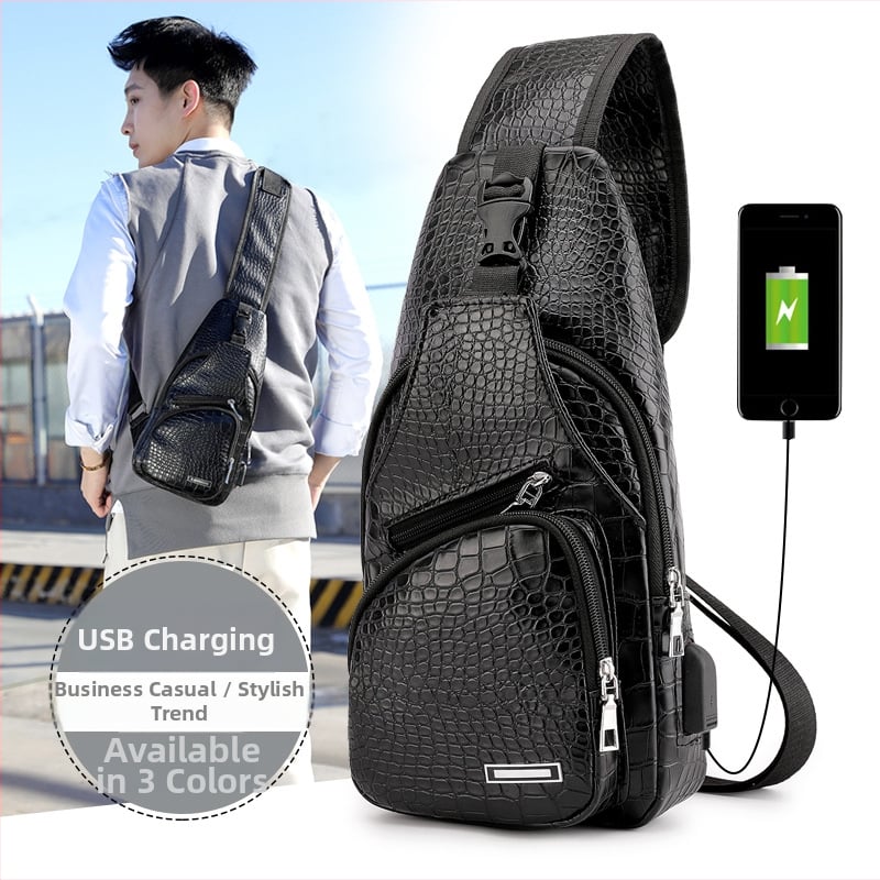 Geantă pentru bărbați cu model crocodil, stil casual coreean, crossbody
