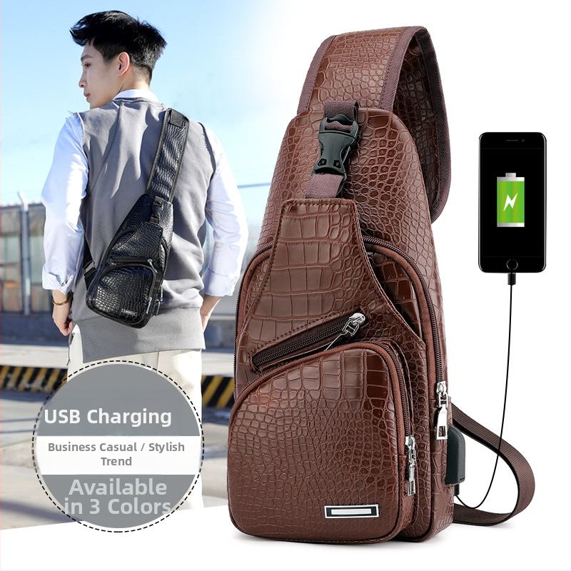 Geantă pentru bărbați cu model crocodil, stil casual coreean, crossbody