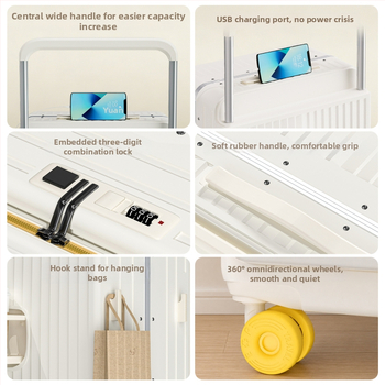 Valiză de călătorie cu mâner lat și cadru din aluminiu, deschidere frontală, 24 inci, capacitate mare, încuietoare cu cod