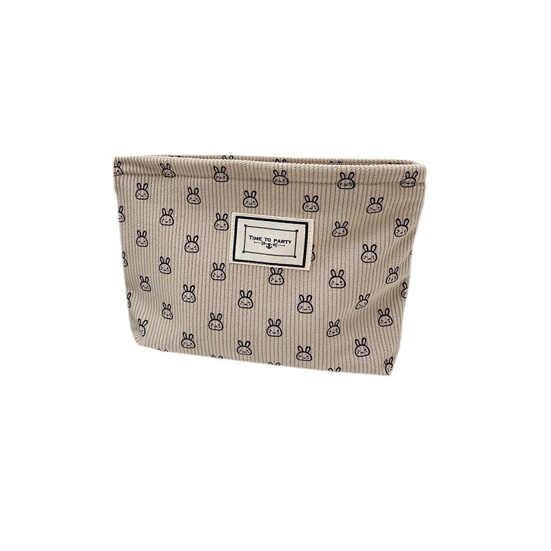 Corduroy virágmintás sminktáska, kompakt utazáshoz, retro női clutch, nagy kapacitású