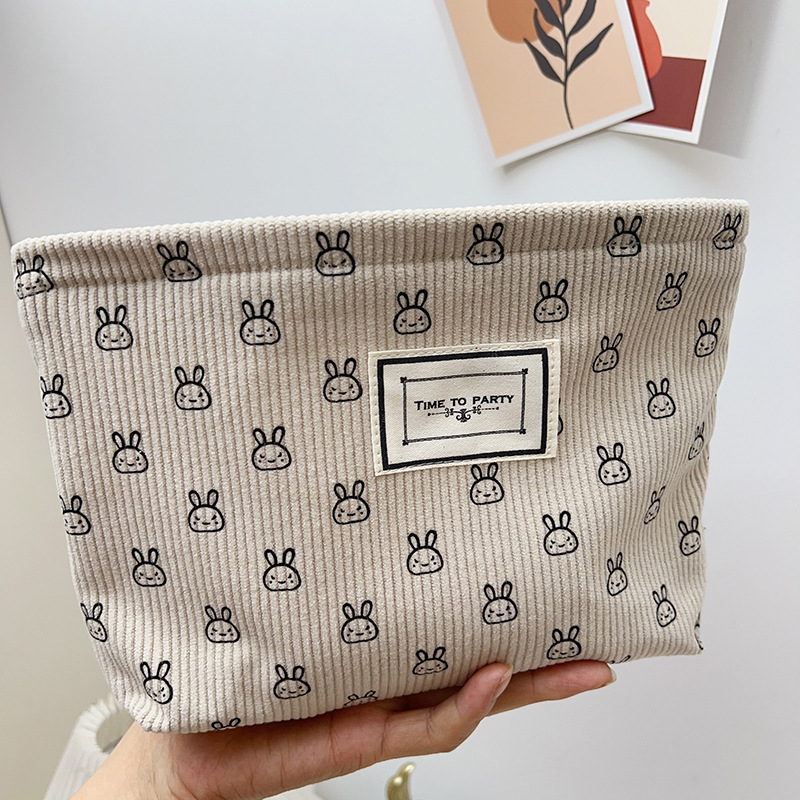 Corduroy virágmintás sminktáska, kompakt utazáshoz, retro női clutch, nagy kapacitású