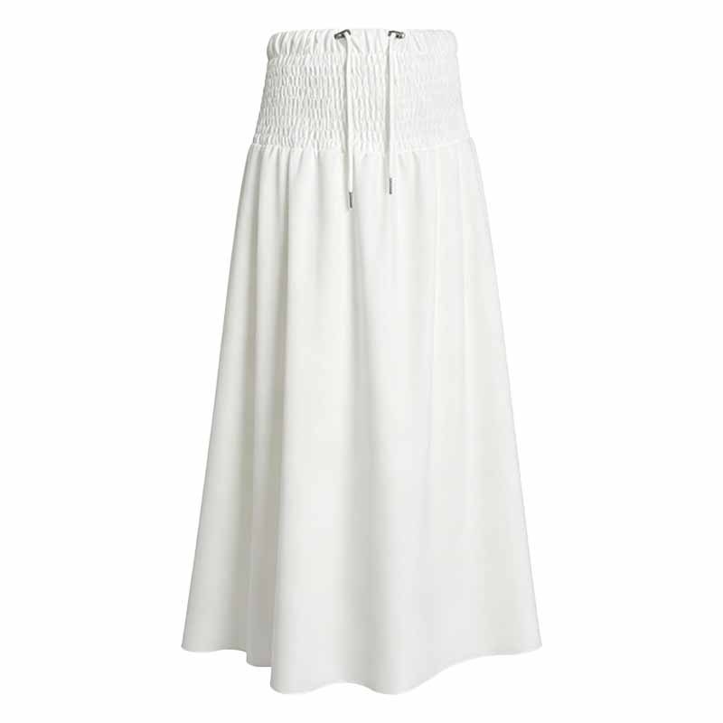 Kismamák számára tervezett drapírozott ice silk midi szoknya, nyár 2026, elegáns