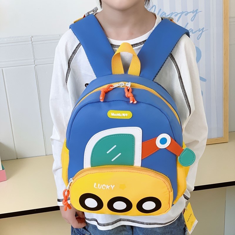 Rucsac ușor pentru grădiniță, protecție ortopedică a coloanei, design drăgălaș cu excavator, rucsac mic pentru școală și plimbări de primăvară.