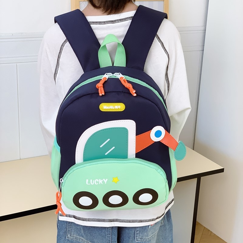 Rucsac ușor pentru grădiniță, protecție ortopedică a coloanei, design drăgălaș cu excavator, rucsac mic pentru școală și plimbări de primăvară.