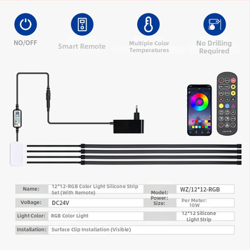 RGB színes LED-szalag szilikonból, vízálló és rugalmas nappalira, 24V atmoszférikus világítás