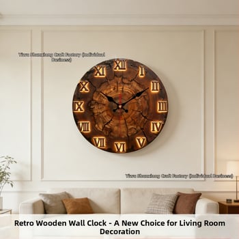 Ceas de perete cu textură lemnoasă și inele de creștere, rotund, 12 inch, design nordic minimalist pentru living