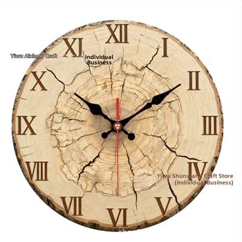Ceas de perete cu textură lemnoasă și inele de creștere, rotund, 12 inch, design nordic minimalist pentru living