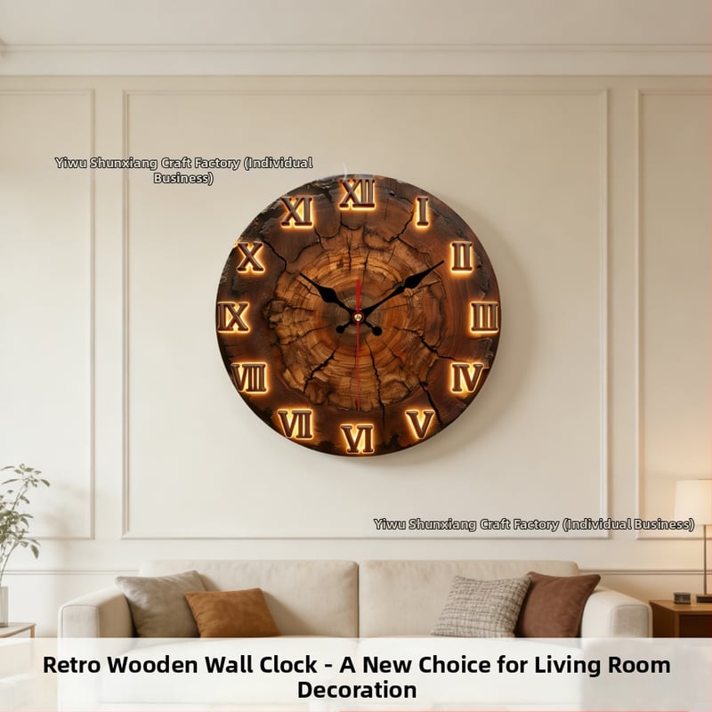 Ceas de perete cu textură lemnoasă și inele de creștere, rotund, 12 inch, design nordic minimalist pentru living