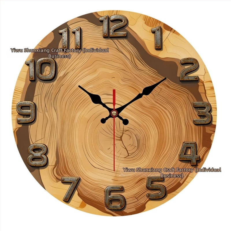 Ceas de perete cu textură lemnoasă și inele de creștere, rotund, 12 inch, design nordic minimalist pentru living