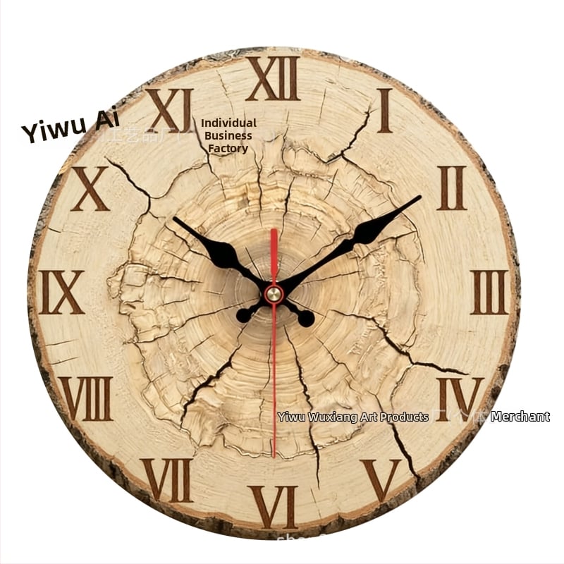 Ceas de perete cu textură lemnoasă și inele de creștere, rotund, 12 inch, design nordic minimalist pentru living