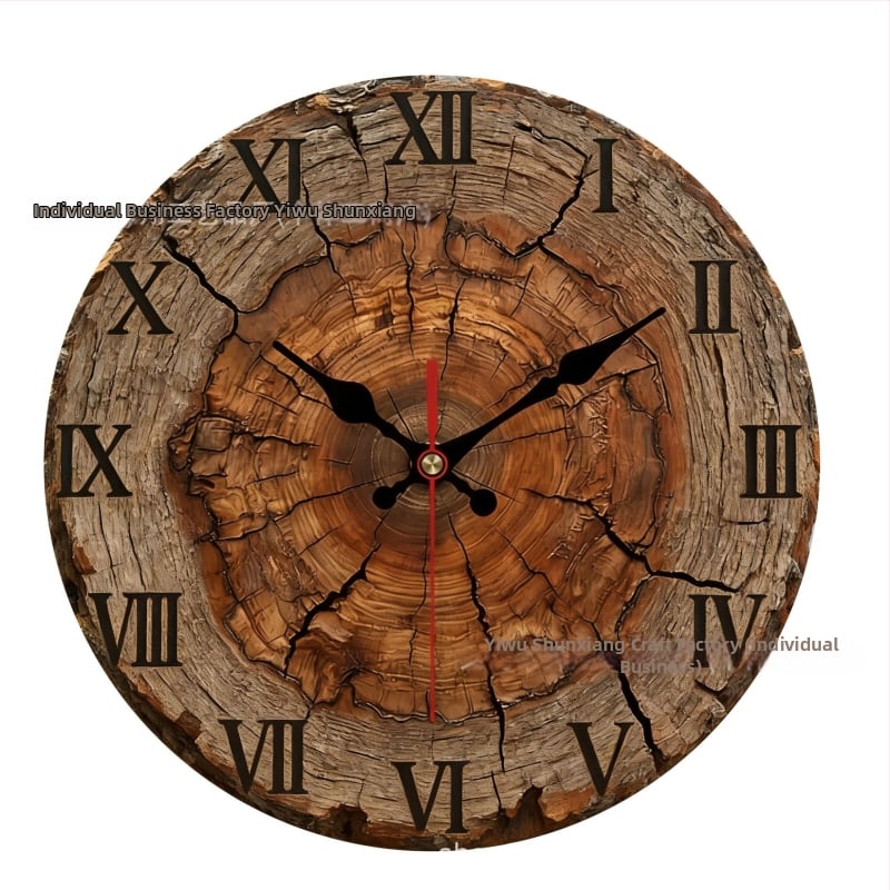 Ceas de perete cu textură lemnoasă și inele de creștere, rotund, 12 inch, design nordic minimalist pentru living
