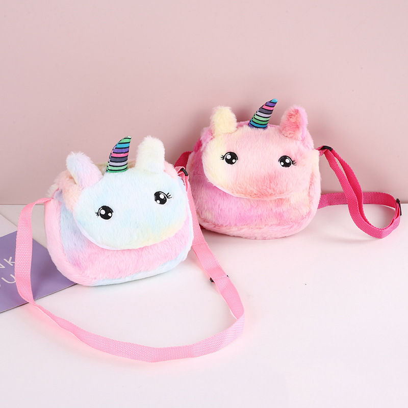 Gyerekeknek való plüss tie-dye unikornis crossbody táska, mini, aranyos, mindennapi használatra