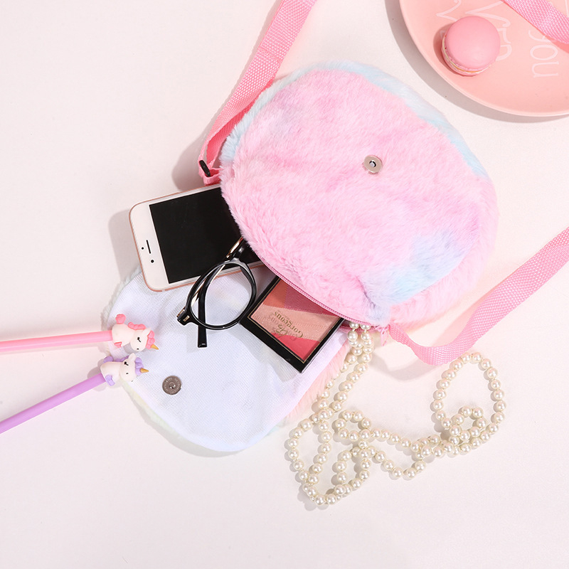 Gyerekeknek való plüss tie-dye unikornis crossbody táska, mini, aranyos, mindennapi használatra